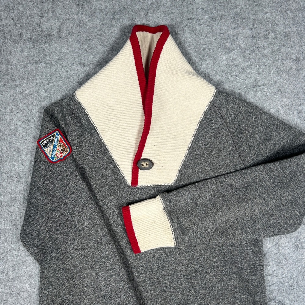 Ralph Lauren dress Girls 6 Gray Shawl Collar Fleece Ruffle Hem Ski Patch Preppy - Picture 2 of 13